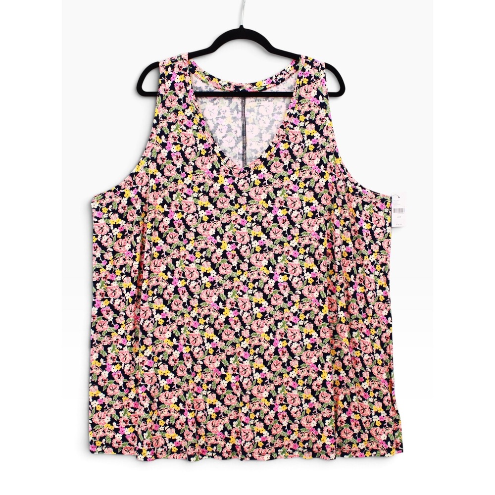Lane Bryant Tank Top Womens Plus Size 26/28 Floral V-Neck Navy Pink NWT